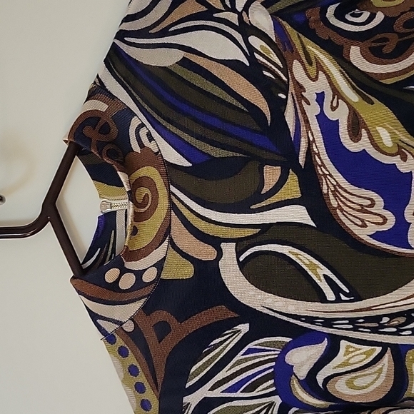 Chico's Retro Psychedelic Long Sleeve High Neck MOD Blouse - Picture 4 of 9